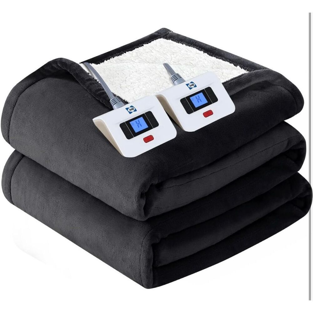 SEALY Electric Blanket Queen Size, Flannel & Sherpa Heated Blanket with 10 Heati